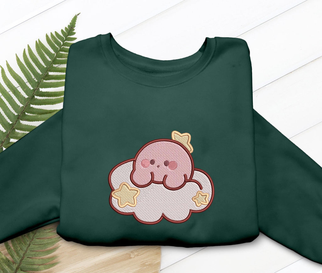 Kirby Sleepy Embroidered T-Shirt Sweatshirt Hoodie Dream Design, Gift for Gamers Anime Fans, Cozy Gaming Apparel