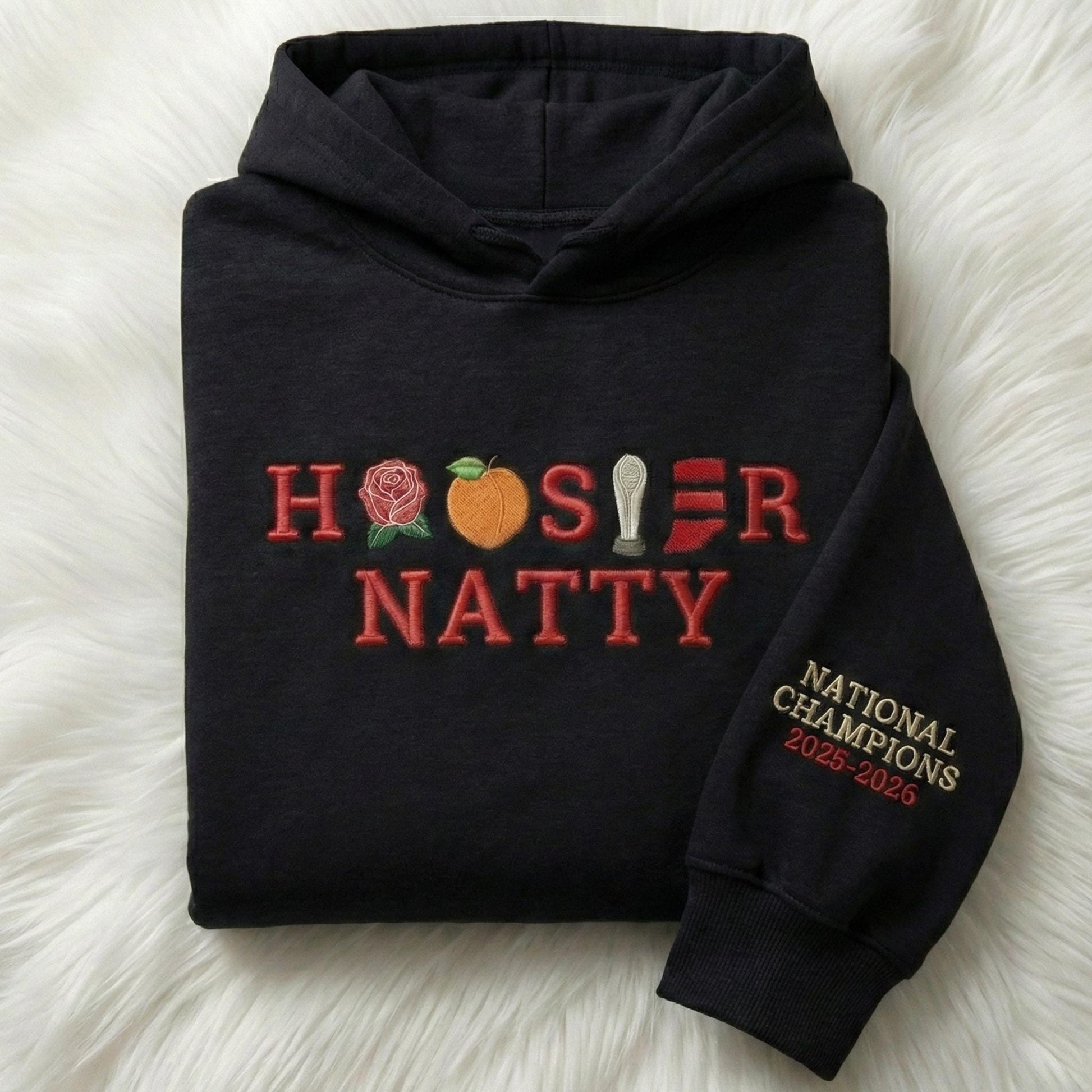 Embroidered Indiana Champions 2026 Sweatshirt, Trendy Trophy Shirt, Unisex Clothing For Hoosiers, Hoodie Football Fan Gift Embroidery Hoodie