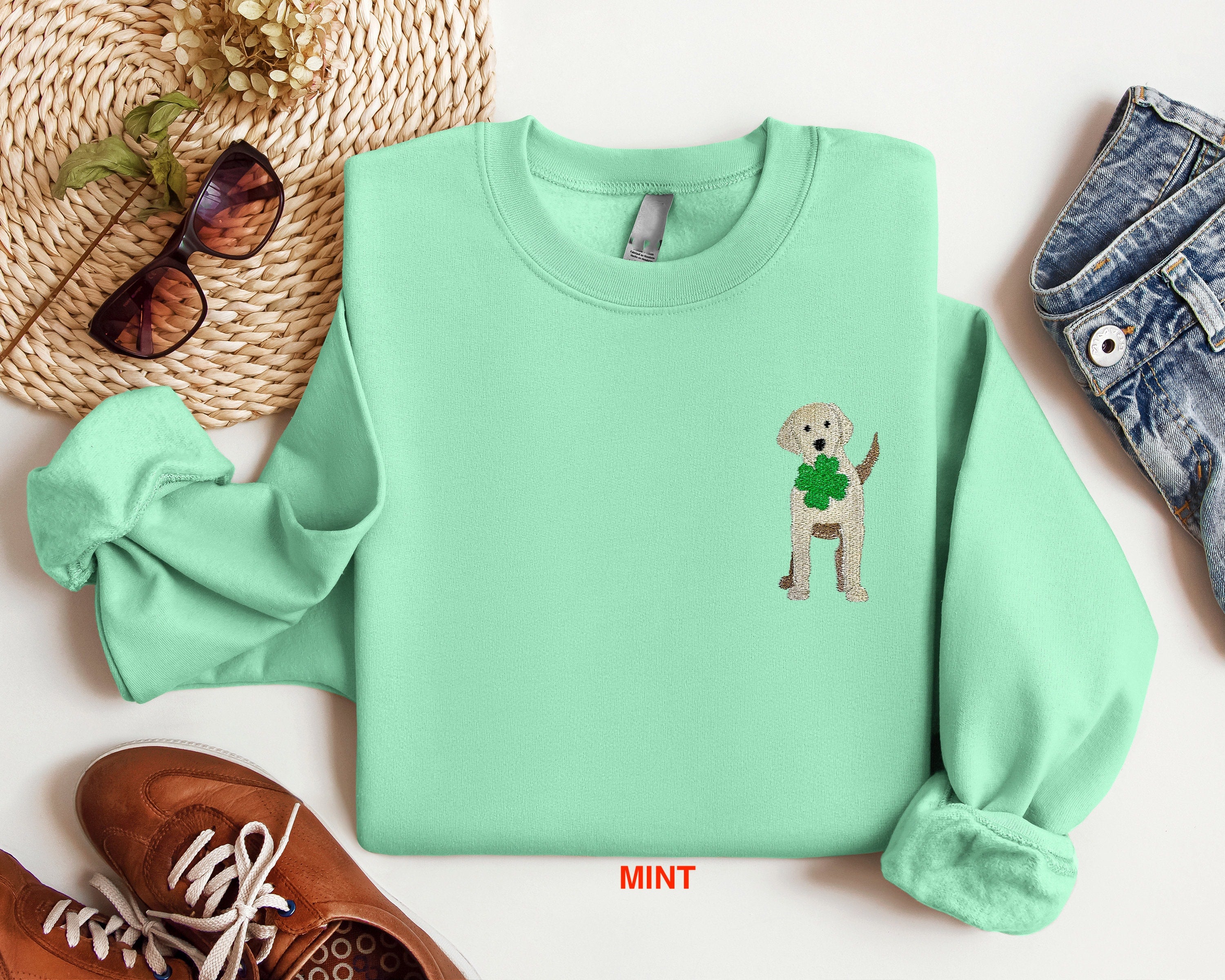 Embroidered St Patricks Day Sweatshirt, Embroidered Dog Sweatshirt, Embroidered Dog Lover Shirt, Lucky Dog Shirt, St Patricks Day Dog Shirt