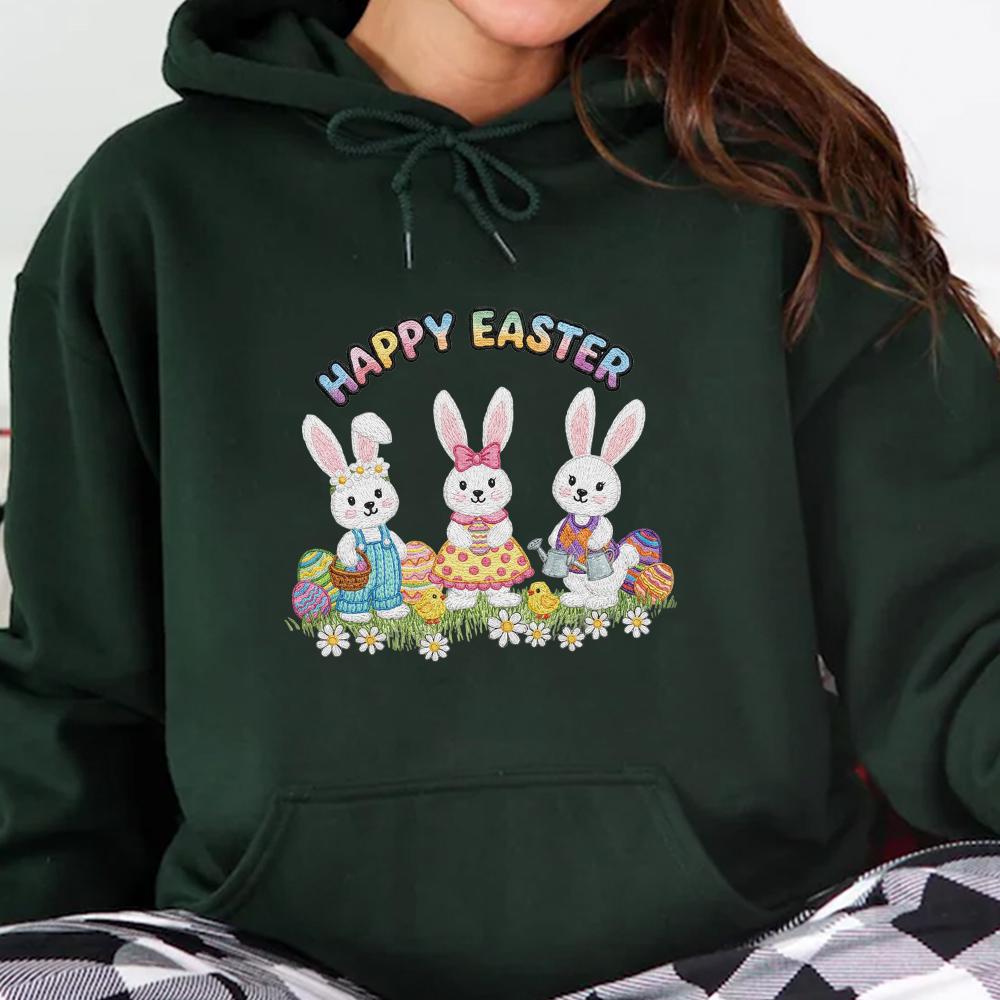 Embroidered Easter Bunny Sweatshirt, Women Easter Shirt, Trendy Coquette Easter Tshirt, Happy Easter Bunny Hoodie