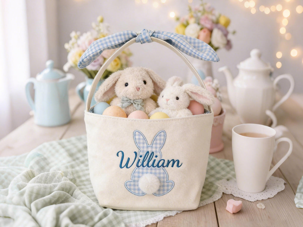 Personalized Kids Easter Basket, Toddler Easter Gift, Egg Hunt Bucket, Baby Shower Gifts, Embroidered Name