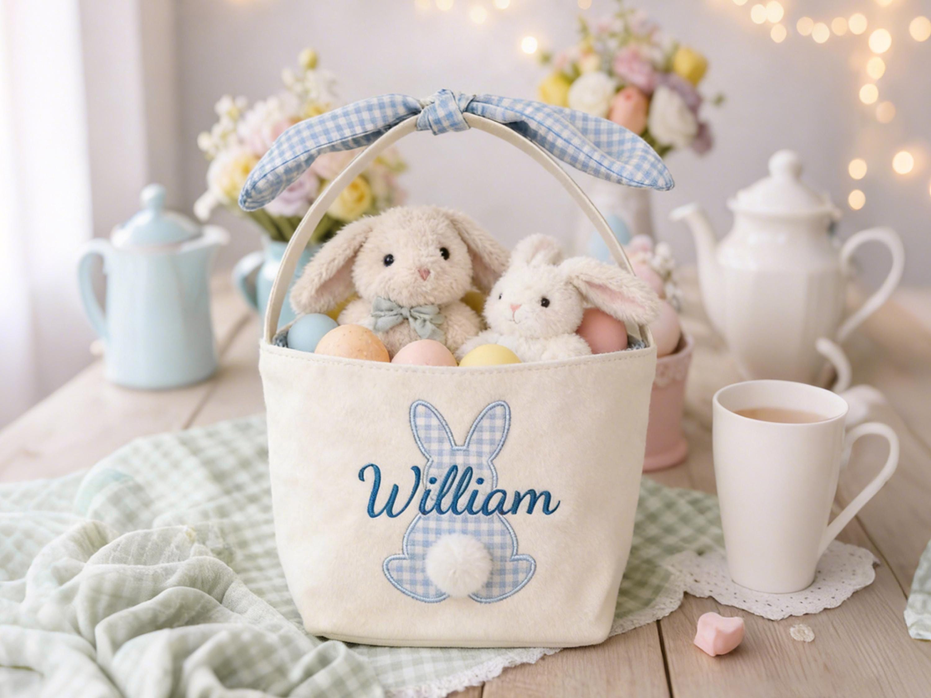 Personalized Kids Easter Basket, Toddler Easter Gift, Egg Hunt Bucket, Baby Shower Gifts, Embroidered Name