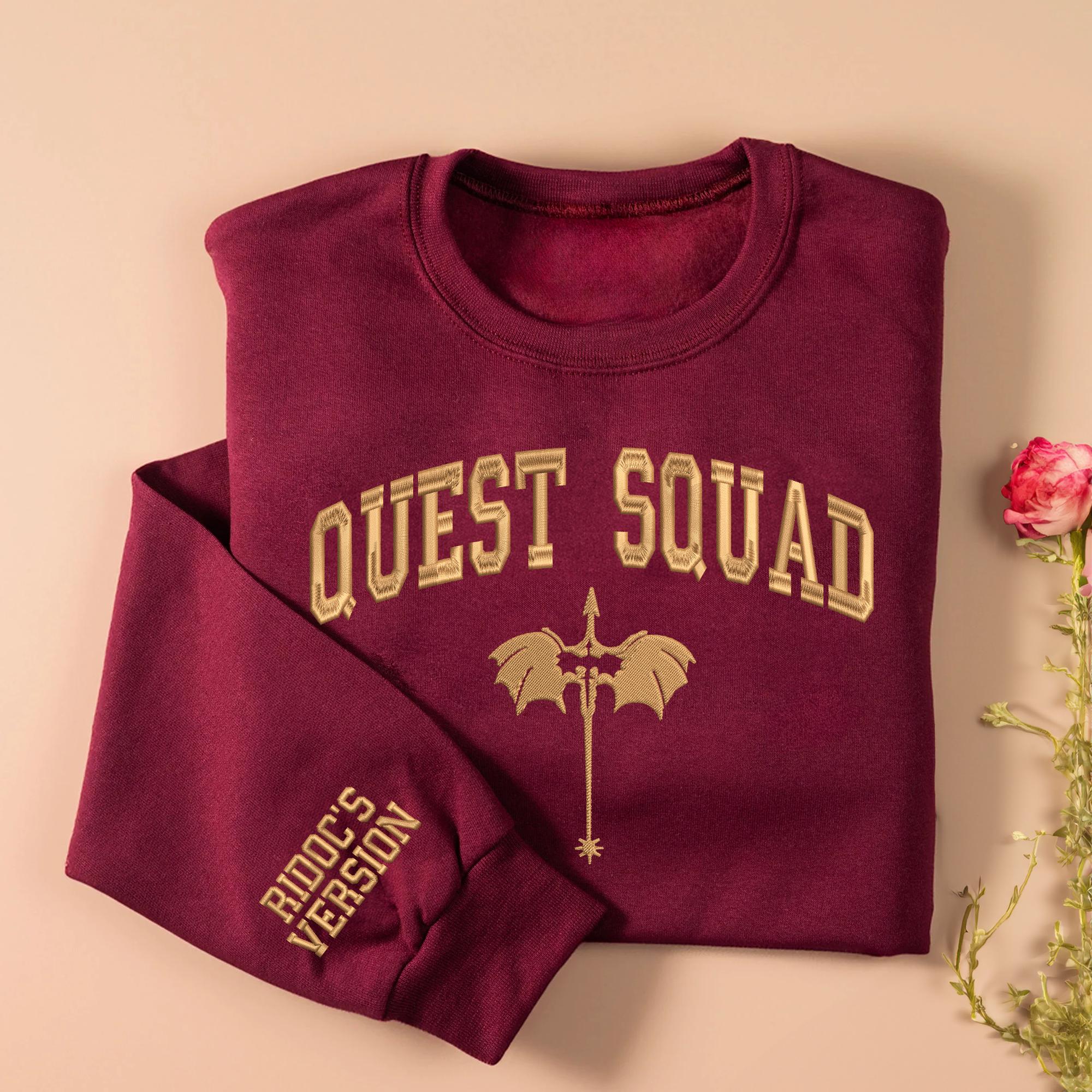 Embroidered Quest Squad Crewneck Basgiath War College, Empyrean series, Fourth Wing Embroidered Sweatshirt,Iron Flame, Onyx Storm Sweatshirt