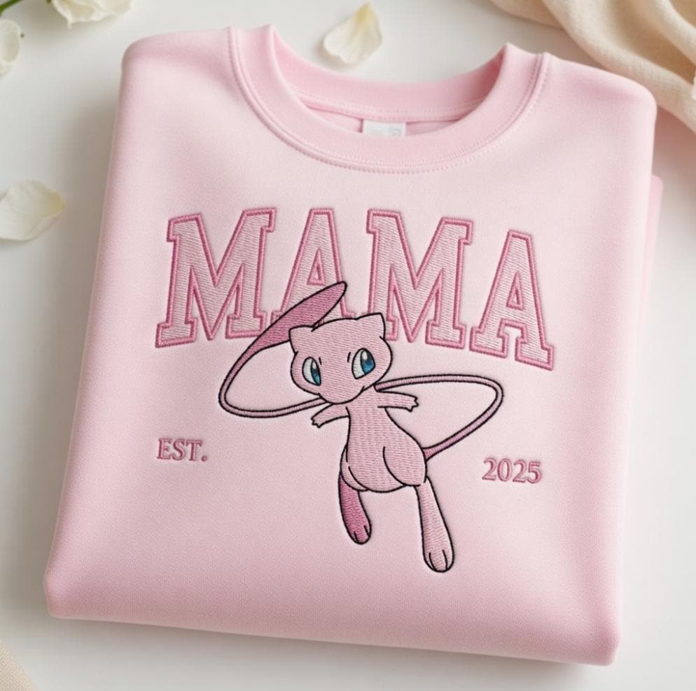 Embroidered Custom Pokedad Pokemom Hoodie, Cute Poke Characters Sweatshirt, Cozy Anime Embroidery, Gift for PKM Fans, Gift for dada and mama
