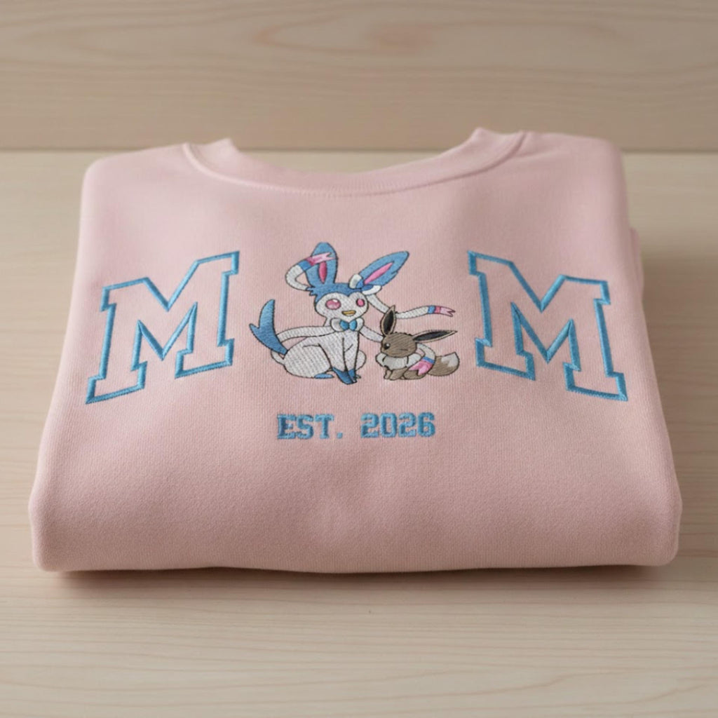 Embroidered Custom Pokemon Character Hoodie, Cute Poke Mom Characters Sweatshirt, Cozy Anime Embroidery, Gift for Pokemon Fans, Gift for mom