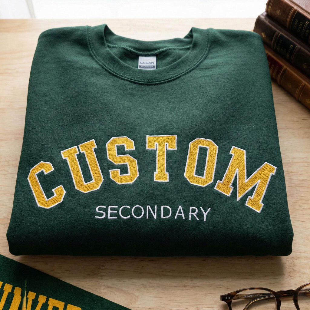 Custom Filled Embroidered Varsity Sweatshirt, Personalized College University Crewneck, Game Day Apparel, Custom Team Name Gift, Unisex Sweatshirt