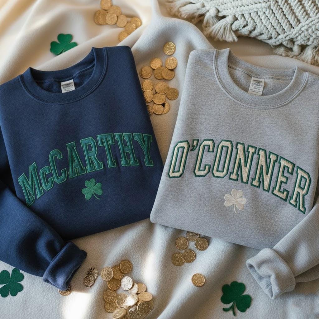 EMBROIDERED Personalized Last Name St Patrick's Day Sweatshirt, Shamrock Last Name Sweatshirt, Irish Sweatshirt, Irish Surname Sweatshirt