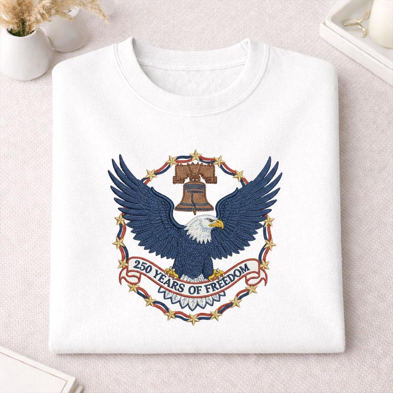 American Eagle Embroidered Sweatshirt, 250 Years of Freedom 1776–2026 Crewneck, Patriotic USA 250th Anniversary Shirt, Independence Day Gift