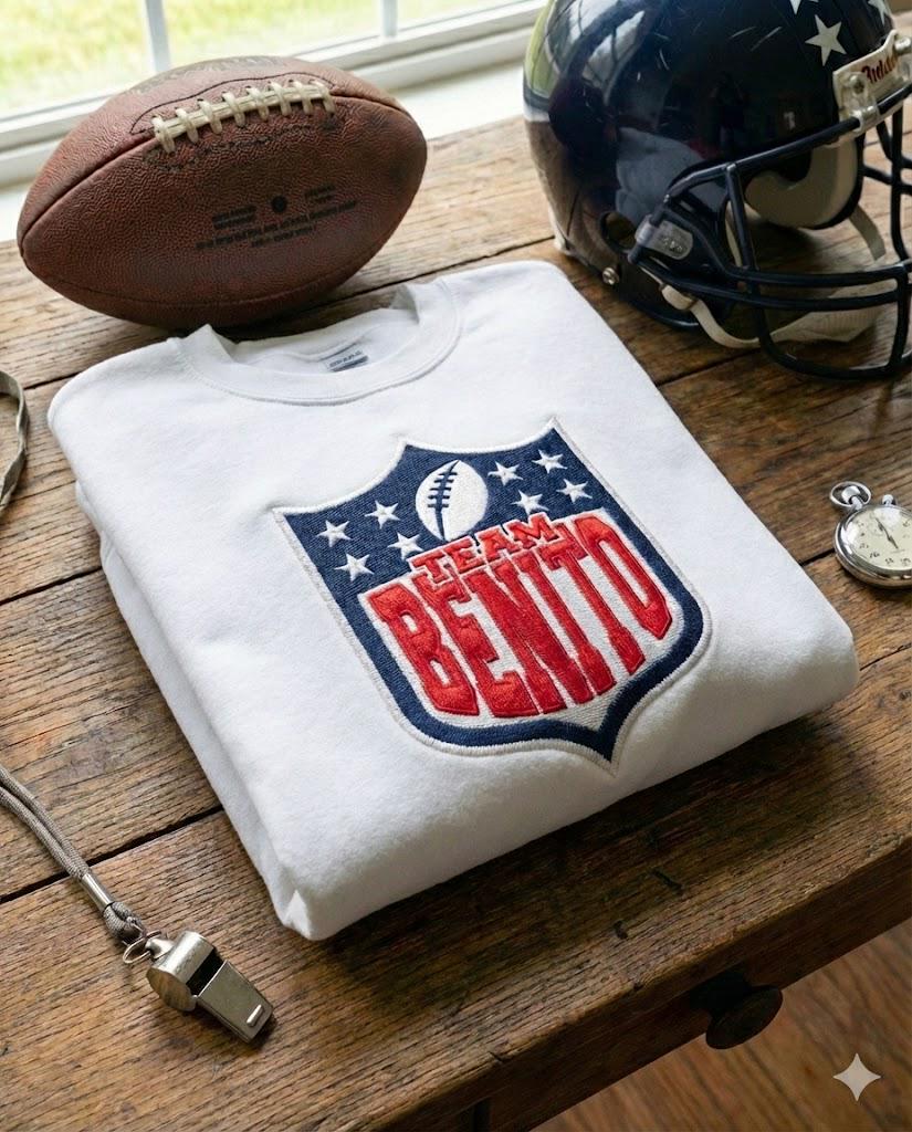 Embroidered Team Benito Sweatshirt – Vintage Football Style Crewneck | Custom Name Sports Shirt, Unisex Fan Gift