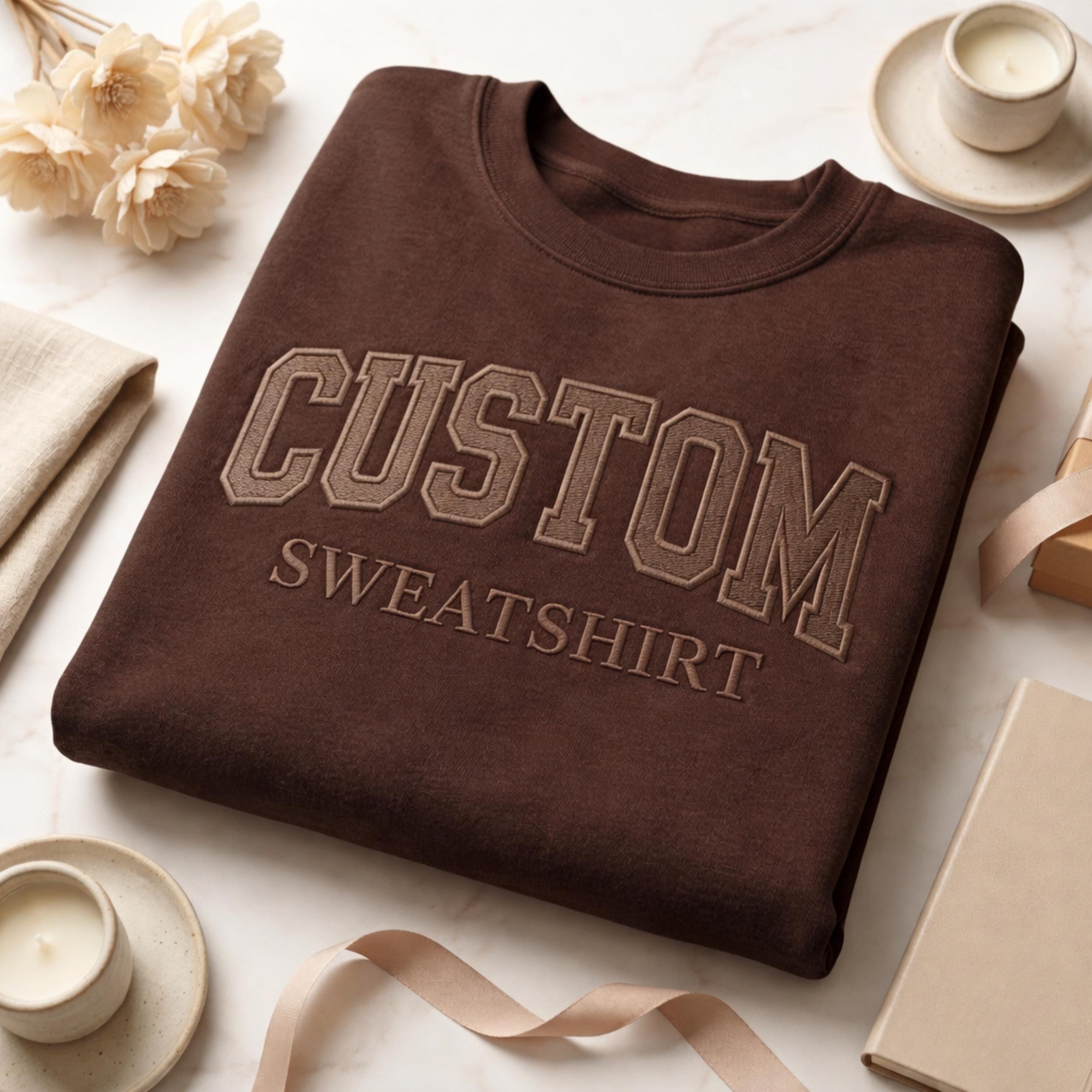 Personalized Custom Name & Font Embroidered Shirt, Collegiate Varsity Embroidery Sweatshirt, Taupe Crewneck Custom Apparel