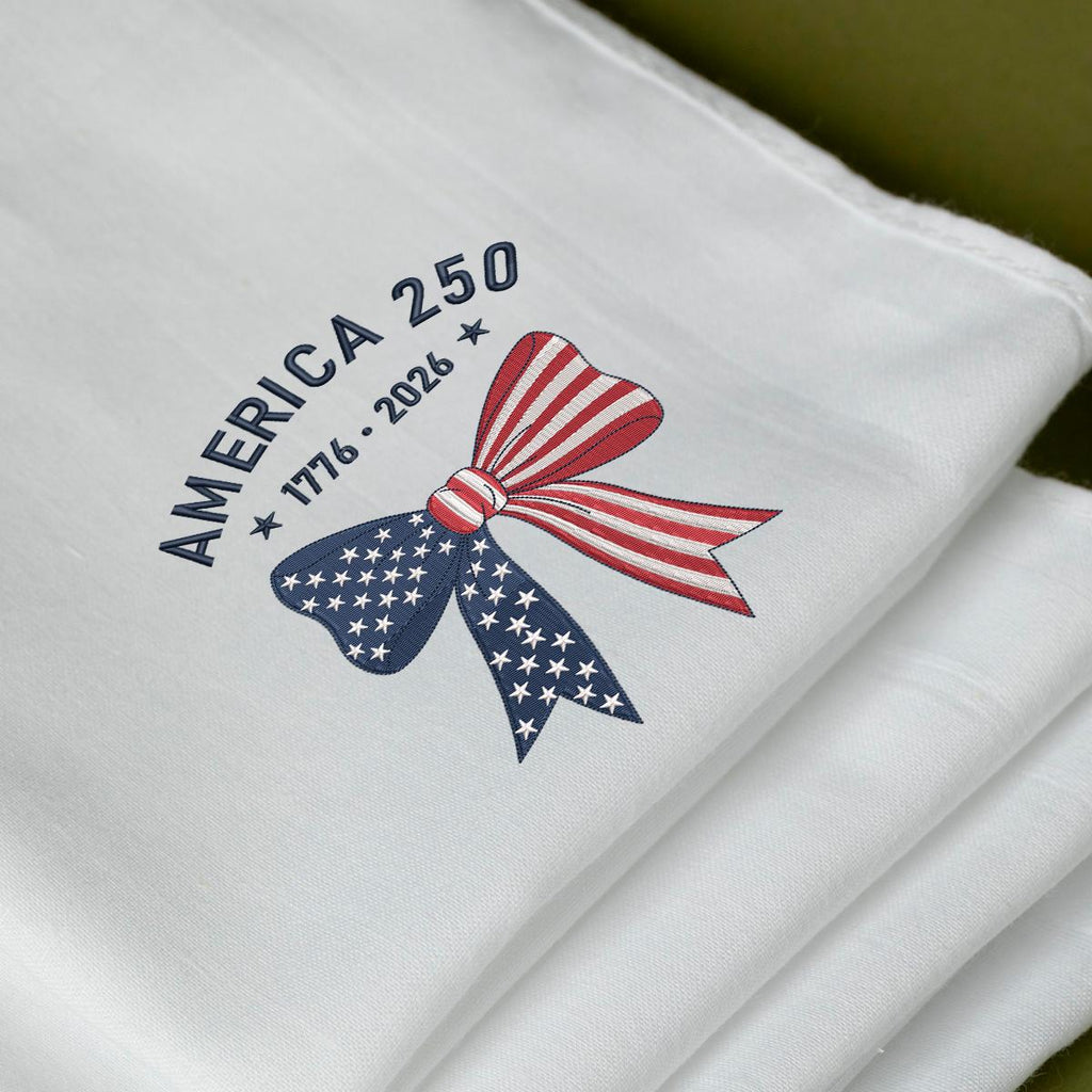 America 250th Anniversary Bow Embroidery Sweatshirt – Patriotic USA Flag Ribbon 1776–2026, Machine Embroidered Crewneck