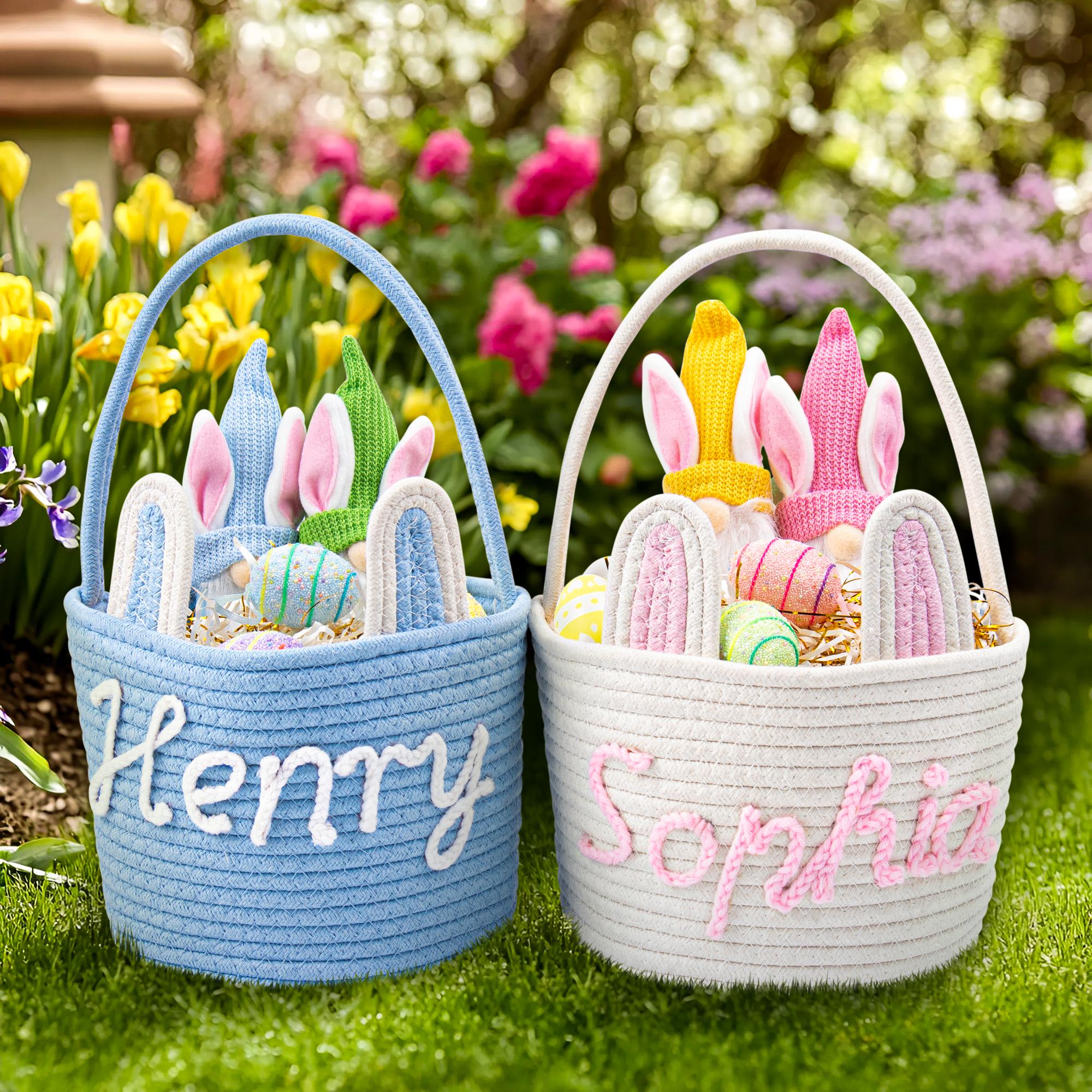 Crochet Personalized Easter Basket 2026 with Name - Custom Easter Egg Hunt Gift for Kids, Baby's First Keepsake & Spring Decor Basket