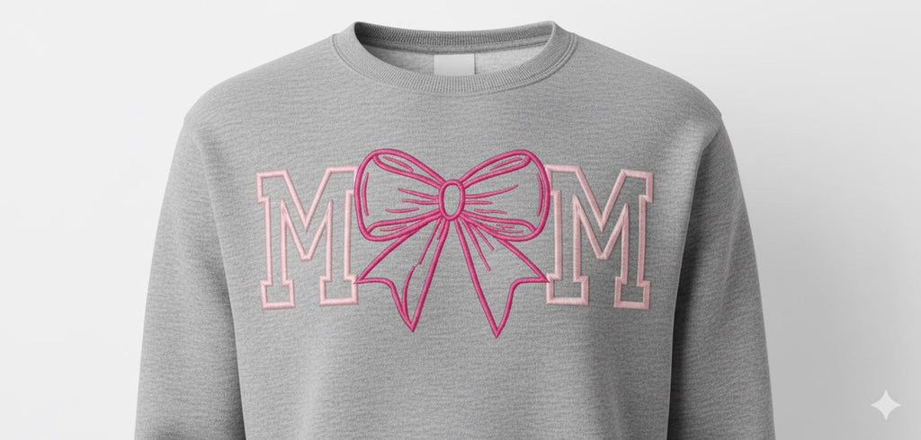 Mom Embroidery Sweatshirt – Coquette Bow Machine Embroidery Sweatshirt, Cute Mom Sweatshirt, Mother’s Day Gift