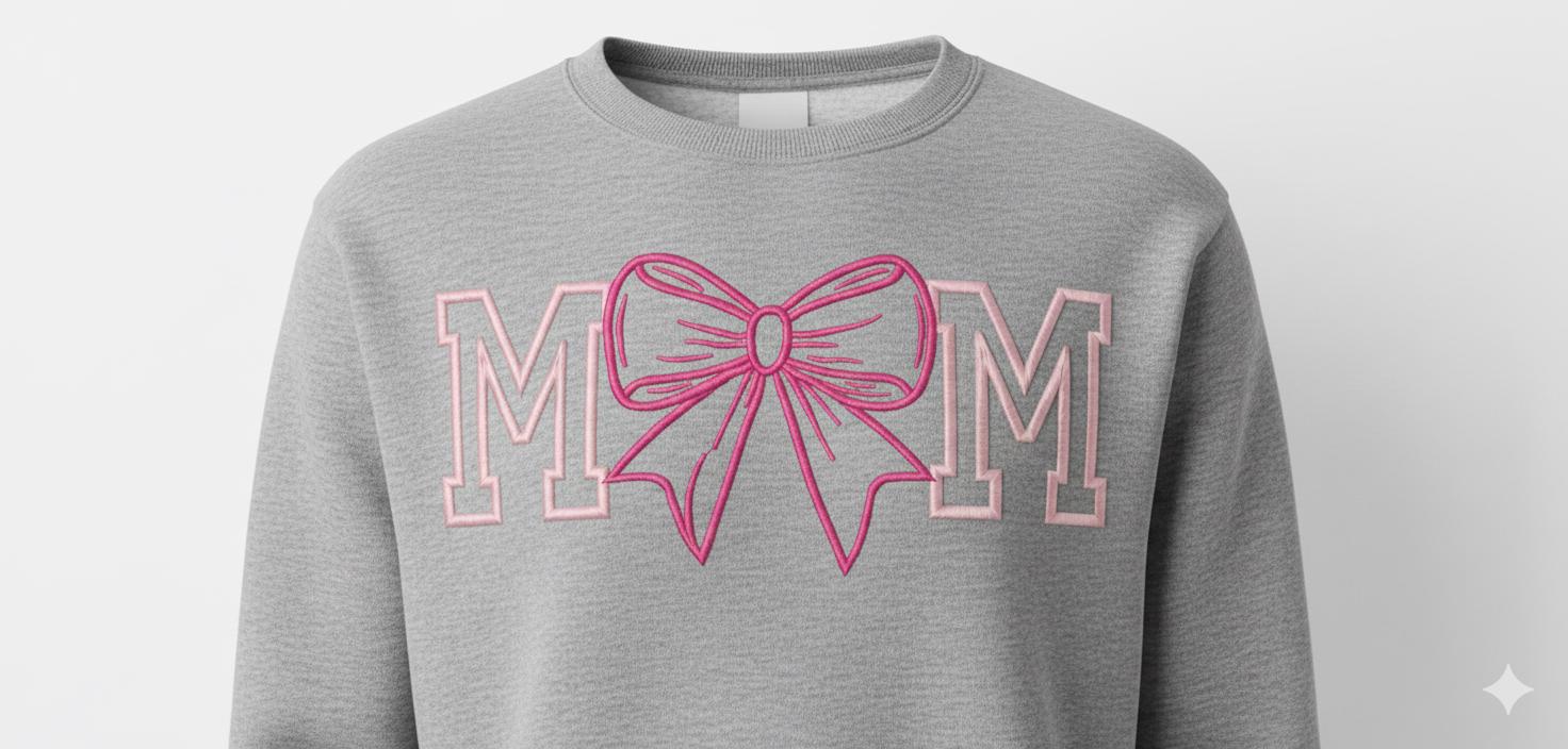 Mom Embroidery Sweatshirt – Coquette Bow Machine Embroidery Sweatshirt, Cute Mom Sweatshirt, Mother’s Day Gift