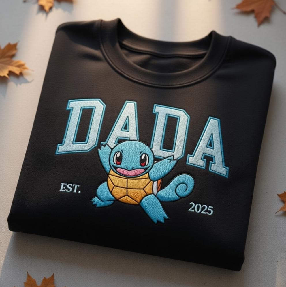Embroidered Custom Pokedad Pokemom Hoodie, Cute Poke Characters Sweatshirt, Cozy Anime Embroidery, Gift for PKM Fans, Gift for dada and mama