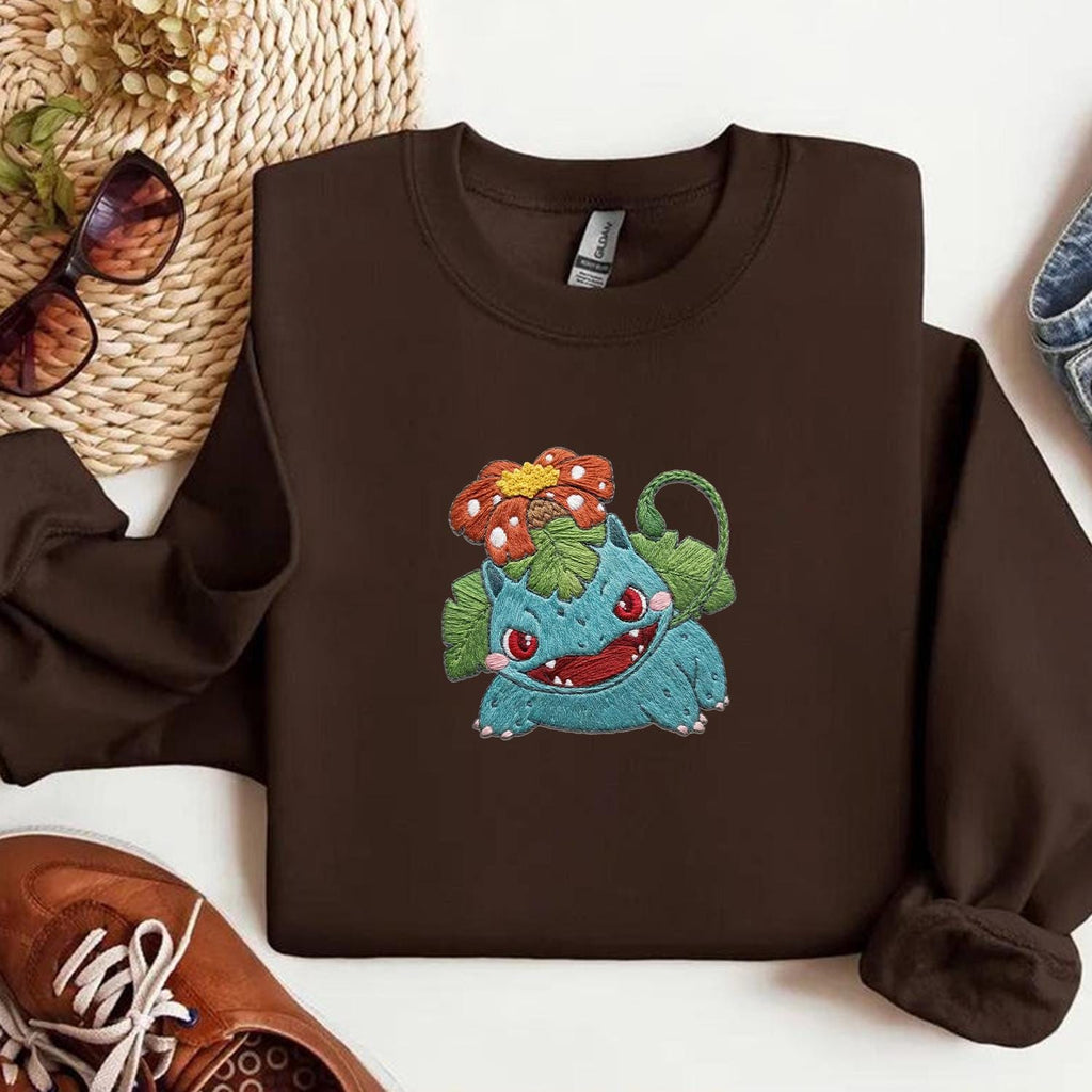 Venusaur PKM Embroidery Sweatshirt, Embroidered Anime Sweatshirt, Embroidered Anime Shirt, Anime Lover Sweatshirt, Mothers Day Gift