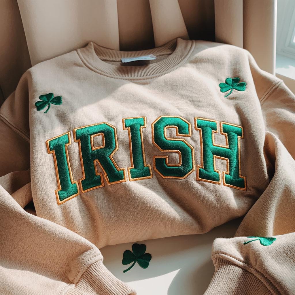 Embroidered Lucky Sweatshirt for Women – St. Patrick’s Day Green Crewneck, Lucky Charm Irish Sweatshirt