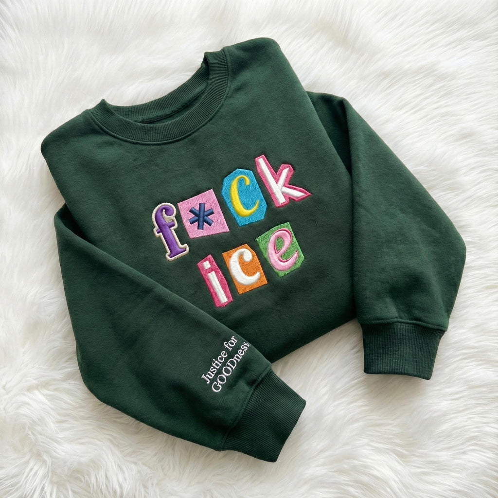 F*ck ICE Embroidered Sweatshirt – Anti ICE Magazine Letters Pullover, Abolish ICE Unisex Sweater, No Human Is Illegal, FDT Protest Apparel