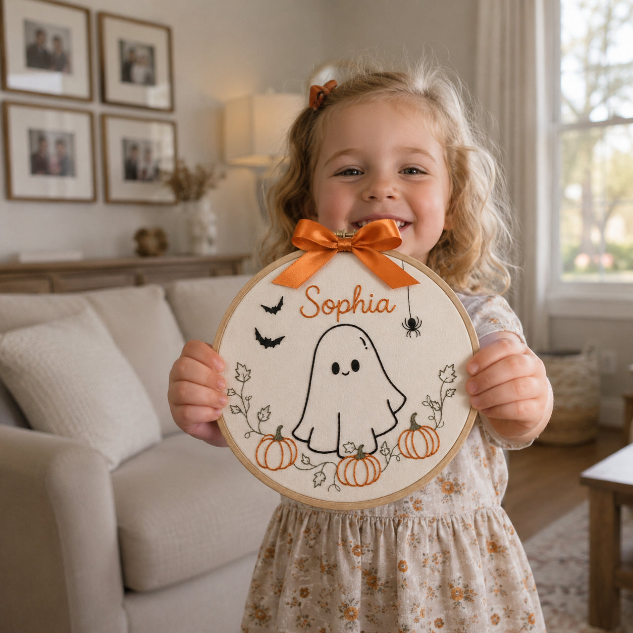 Baby Boo Pumpkin Hand-Embroidery Hoop, Custom Halloween Hoop Decor, Witch Cauldron Embroidery Art, Handmade Fall Wall Hanging Gift HOOP05