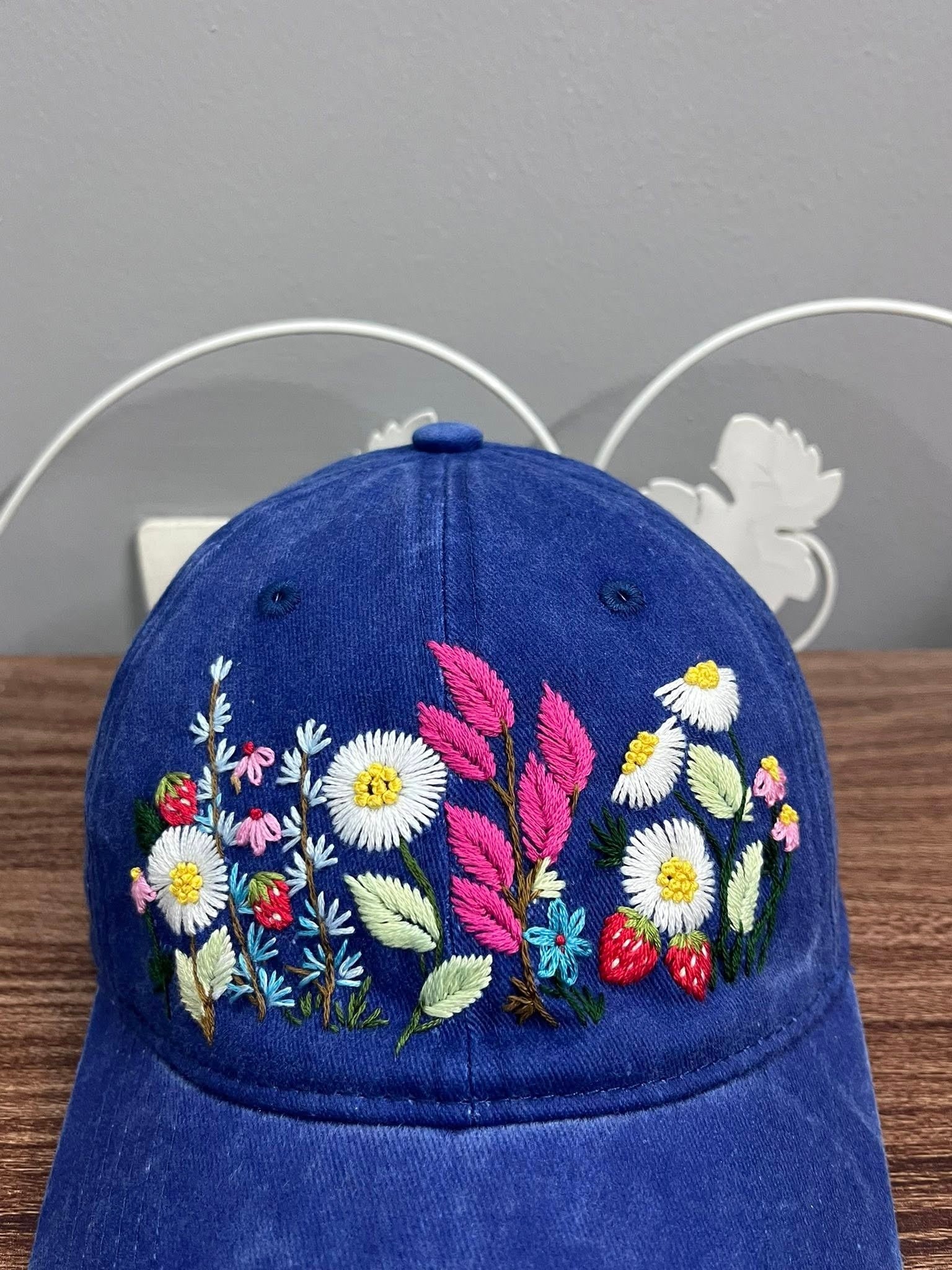 Floral Hand-Embroidered Baseball Cap, Custom Embroidered Cap, Flower Hand Embroidered Cap, Custom Hat Embroidery, Gift For Her EMH04