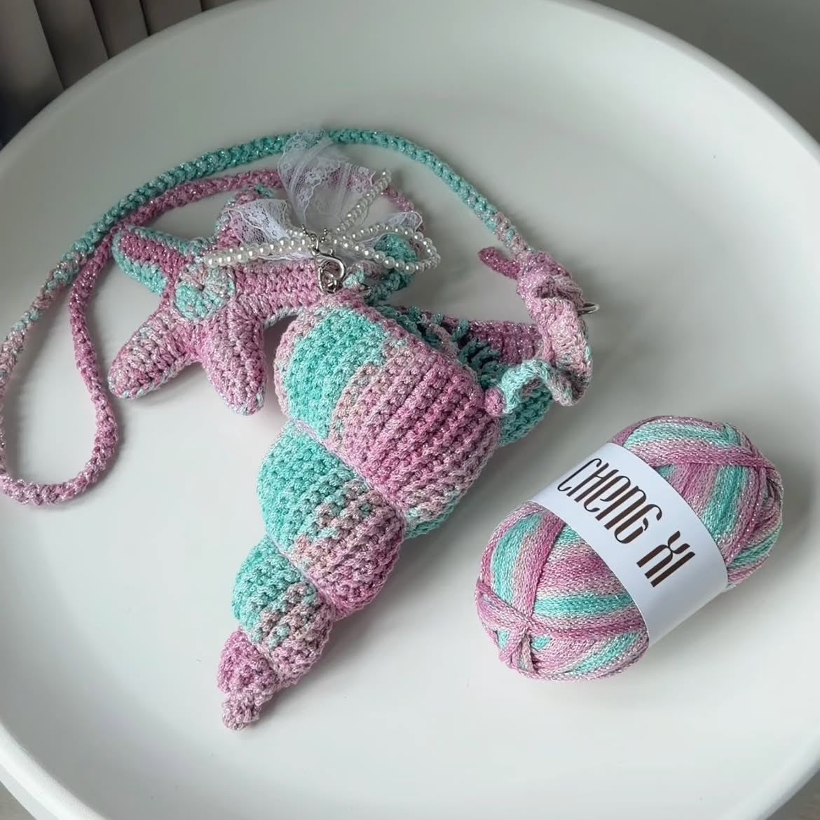 Crochet Seashell Crossbody Bag, Handmade Ocean Bag, Blue Starfish Shoulder Bag, Beach Summer Bag, Cute Coastal Gift for Her Crochet01