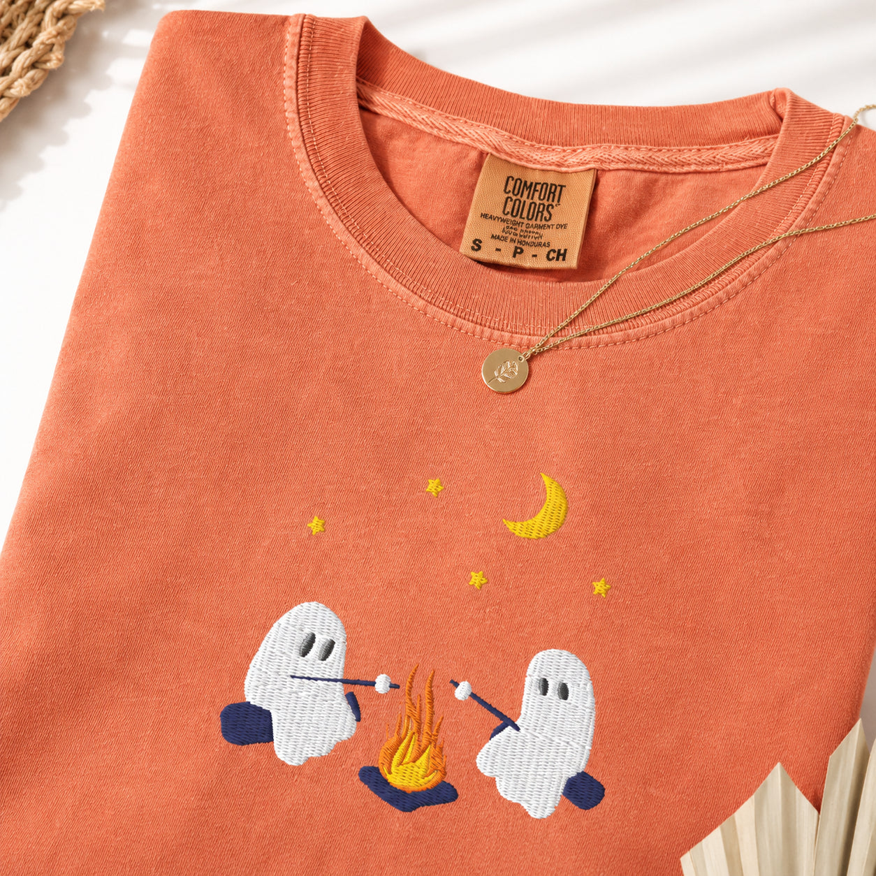 Cute Ghosts Camping Embroidered Shirt, Spooky Season Outdoors Gifts, Halloween Vintage Embroidery Shirt, Unisex Shirt HLEM04