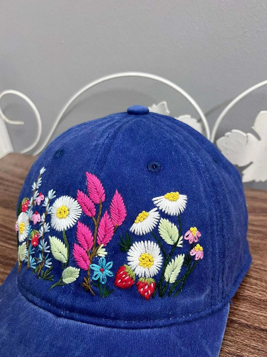 Floral Hand-Embroidered Baseball Cap, Custom Embroidered Cap, Flower Hand Embroidered Cap, Custom Hat Embroidery, Gift For Her EMH04