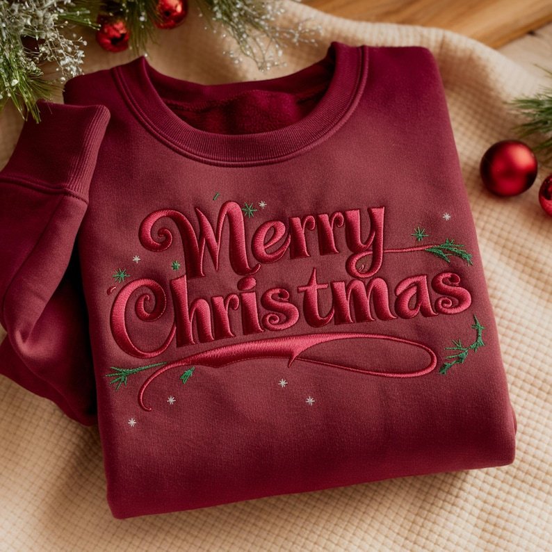 Merry Christmas Embroidered Shirt, Embroidered Christmas Sweatshirt, Xmas Shirt Gift XMASS03