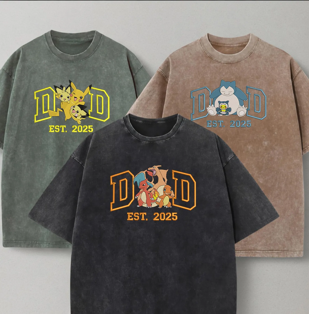 Custom Anime Dad Embroidered Washed T-Shirt, Personalized Father’s Day Gift