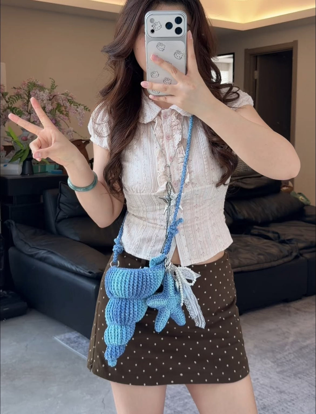 Crochet Seashell Crossbody Bag, Handmade Ocean Bag, Blue Starfish Shoulder Bag, Beach Summer Bag, Cute Coastal Gift for Her Crochet01