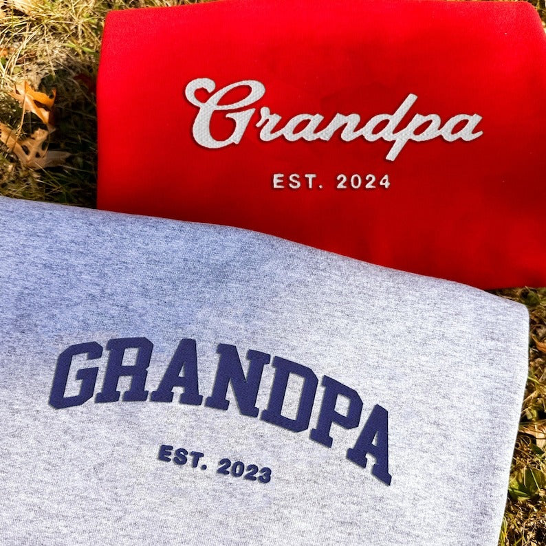 Custom Embroidered Grandpa Sweatshirt, Vintage Personalized New Grandparent Shirt With Date, Cool Granddad Crewneck, Father's day gift