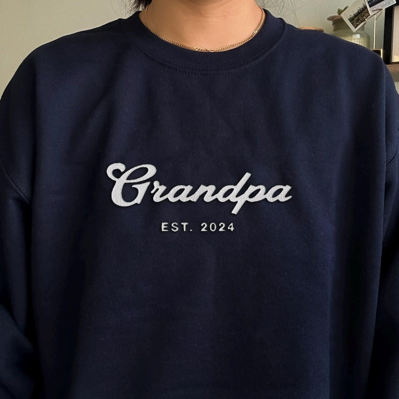 Custom Embroidered Grandpa Sweatshirt, Vintage Personalized New Grandparent Shirt With Date, Cool Granddad Crewneck, Father's day gift