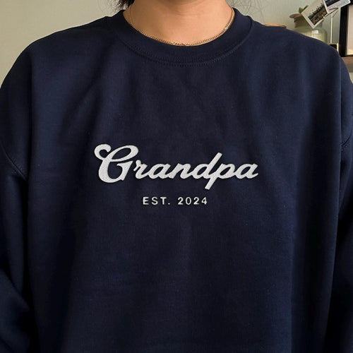Custom Embroidered Grandpa Sweatshirt, Vintage Personalized New Grandparent Shirt With Date, Cool Granddad Crewneck, Father's day gift