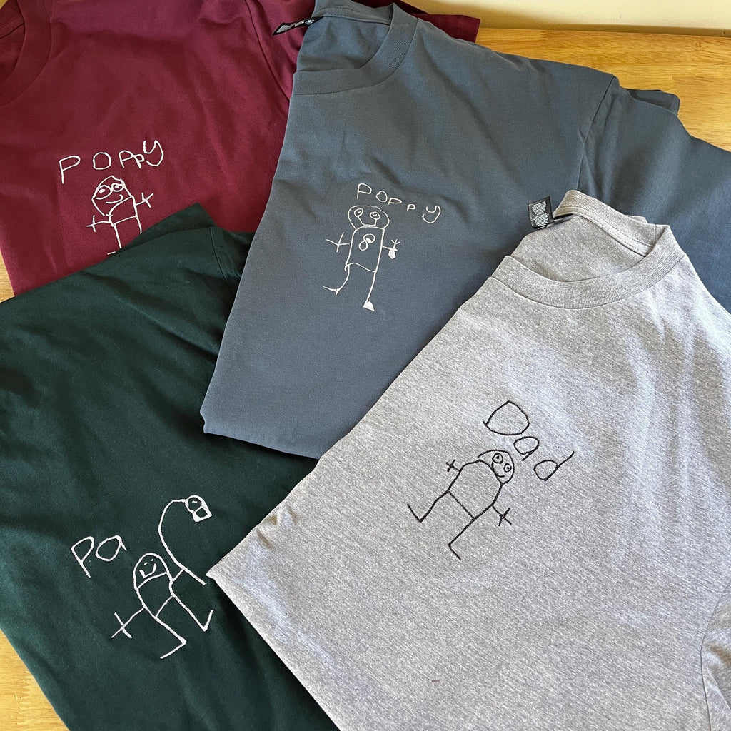 Custom Kids Art Embroidered T-shirt or Personalized Hoodie, Sentimental Gift for Dad, Fathers Day Men Jumper, Christmas Present For Him