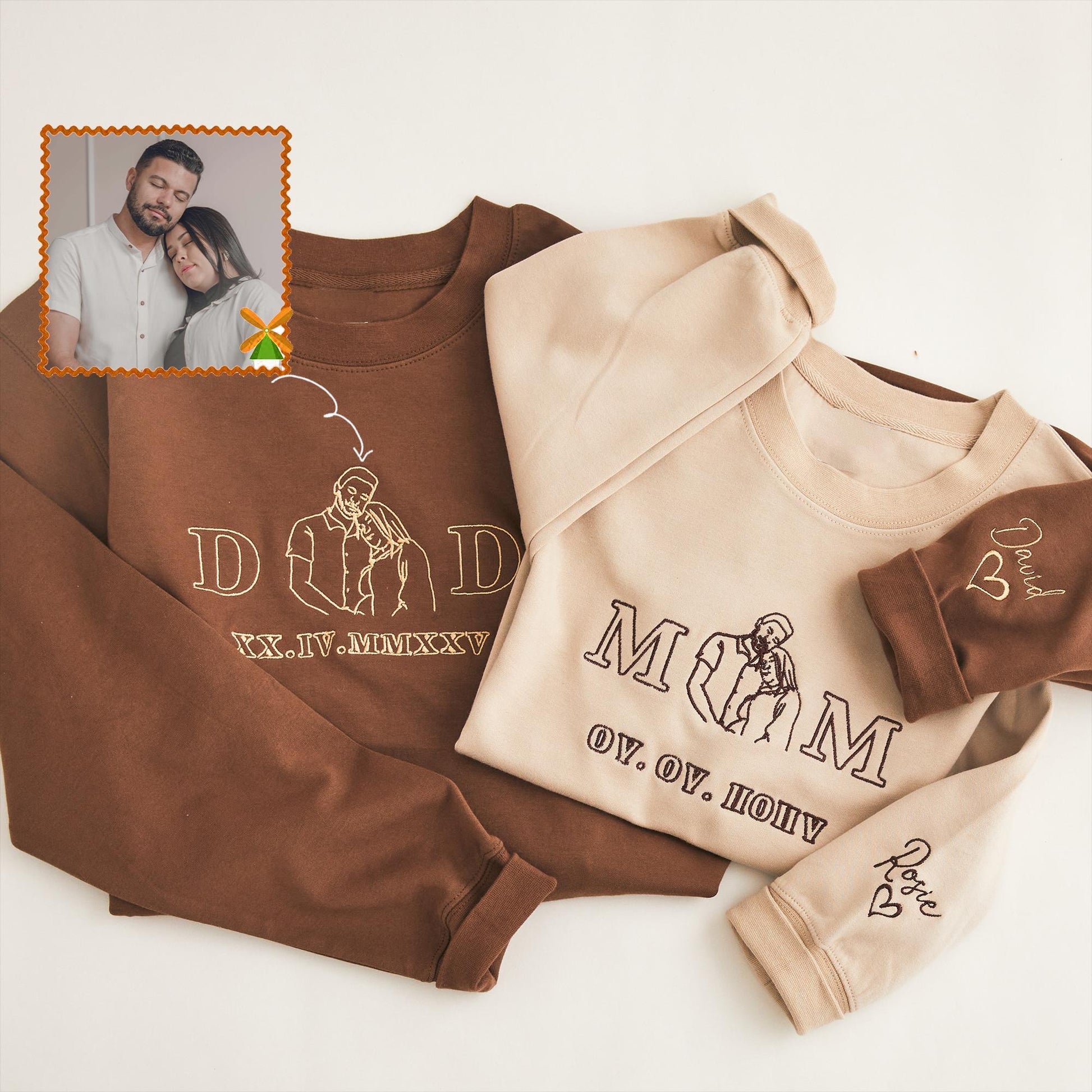 Custom Couple Portrait Sweatshirt, Personalized Embroidered Sweater from Photo, Matching Outfit, Wedding or Anniversary Gift