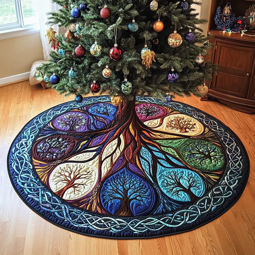 Tree Of Life Pattern Quilted Tree Skirt, Patchwork Xmas Tree Skirt, Holiday Decor, Xmas Tree Base Cover, Custom Tree Skirt XMASTS43