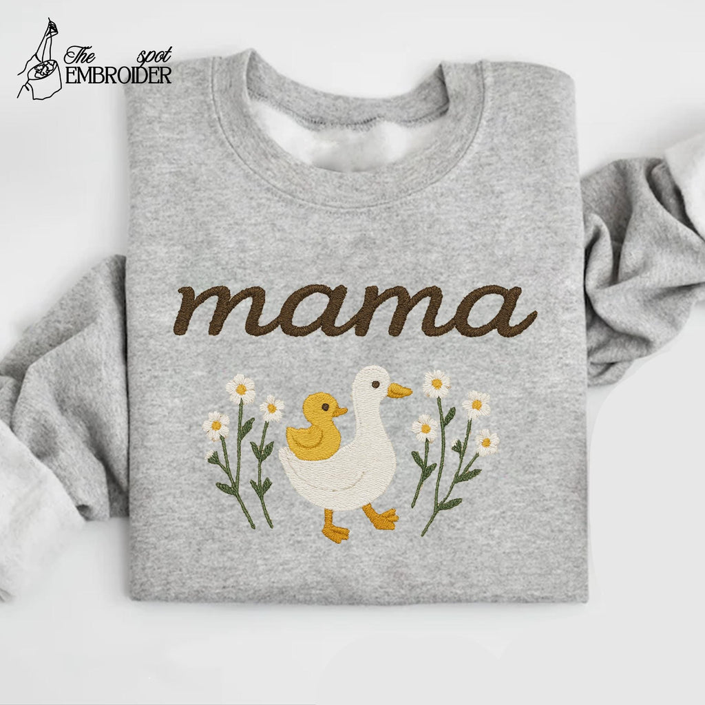 Mama Embroidered Sweatshirt, Cute Mama Goose Embroidery, Mothers Day Gift, Mom and Kids Shirt, Mama Duck and Ducklings, Mama and Chicks Crew