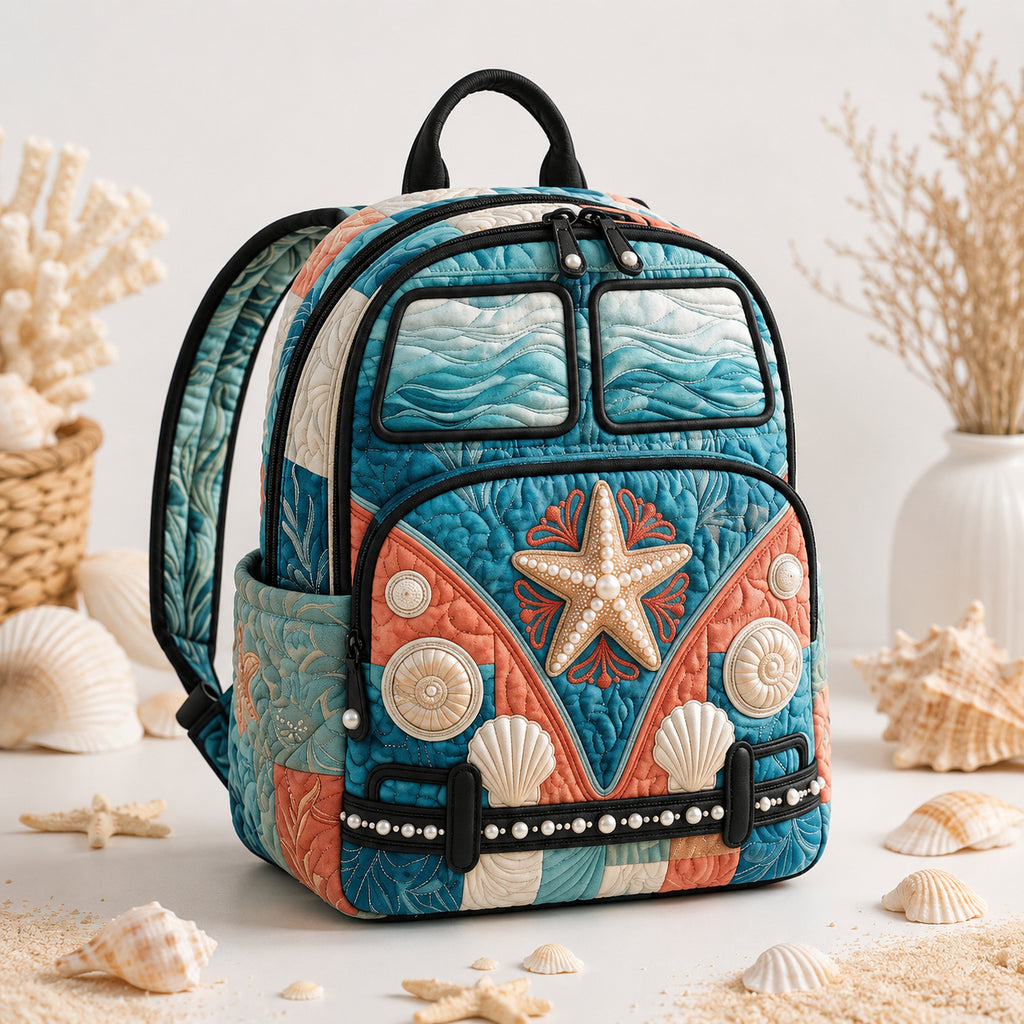 Sea Pattern Quilted Backpack, Beach Backpack, Mini Travel Bag, School Bag, Back To School Backpack QBP24