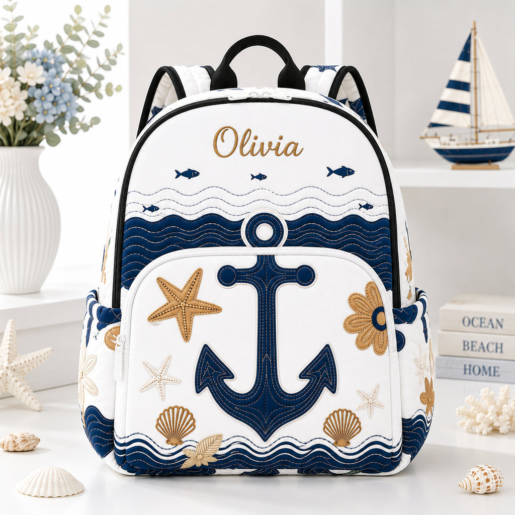 Nautical Quilted Backpack, Coastal Ocean Backpack, Mini Travel Bag, School Bag, Back To School Backpack QBP27