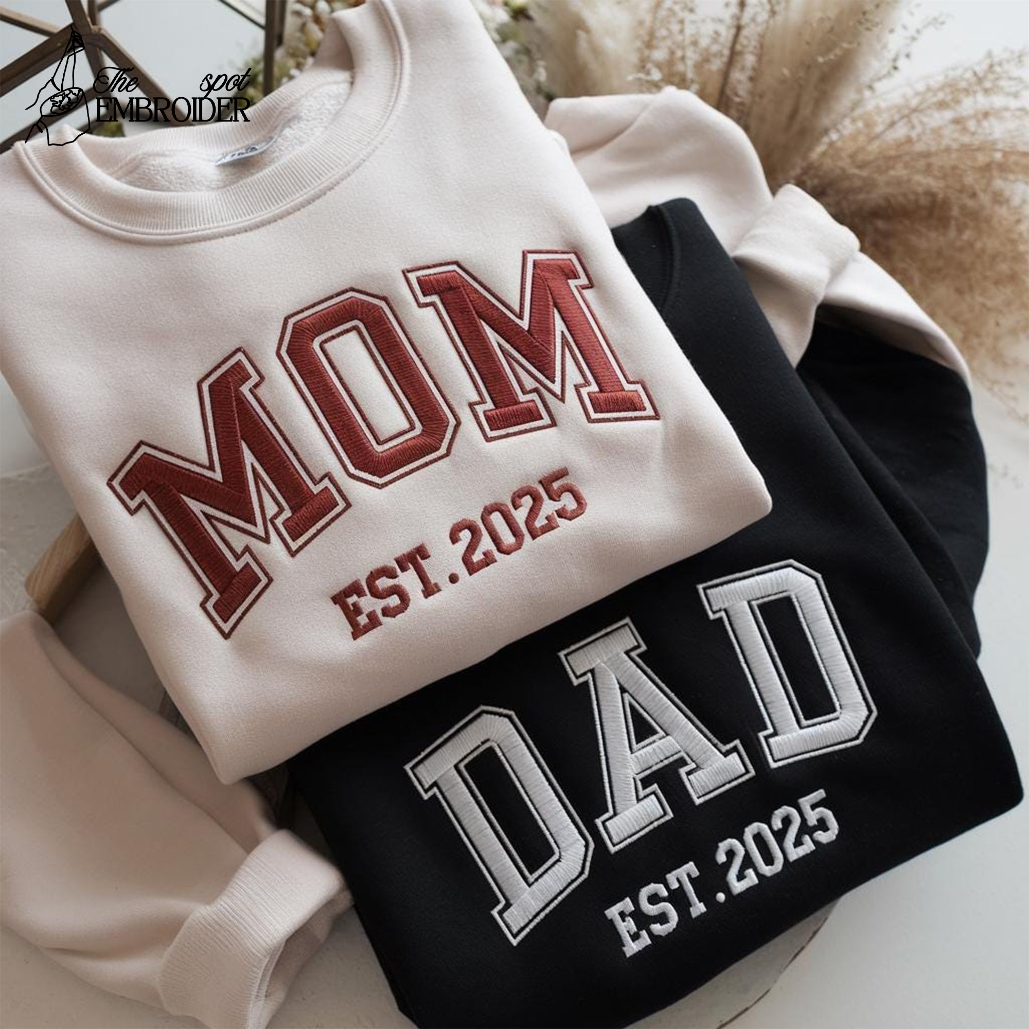 Personalized Mom & Dad Embroidered Sweatshirt, Custom Embroidery Parents Sweatshirt, Matching New Mom and Dad Shirt, Mom Dad Couple Shirt