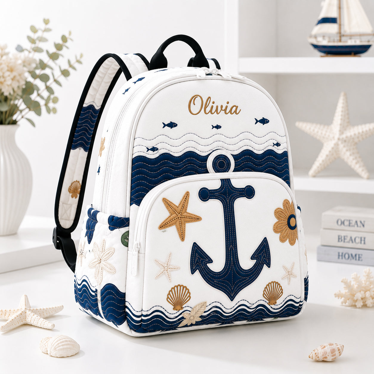 Nautical Quilted Backpack, Coastal Ocean Backpack, Mini Travel Bag, School Bag, Back To School Backpack QBP27