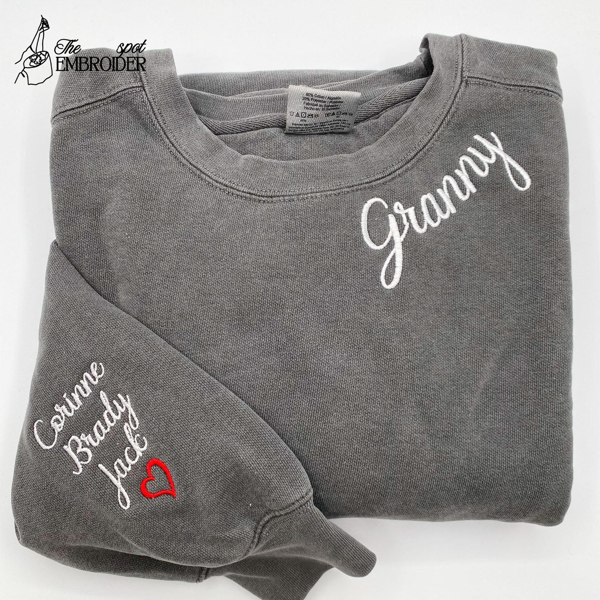Comfort Color Custom Embroidered Mama Sweatshirt with Kid Name on Sleeve, Mothers Day Gifts For Daughter, Personalized Mommy Shirt