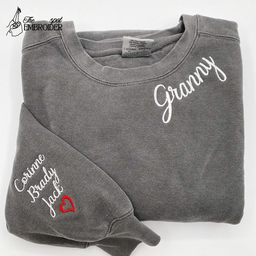 Comfort Color Custom Embroidered Mama Sweatshirt with Kid Name on Sleeve, Mothers Day Gifts For Daughter, Personalized Mommy Shirt