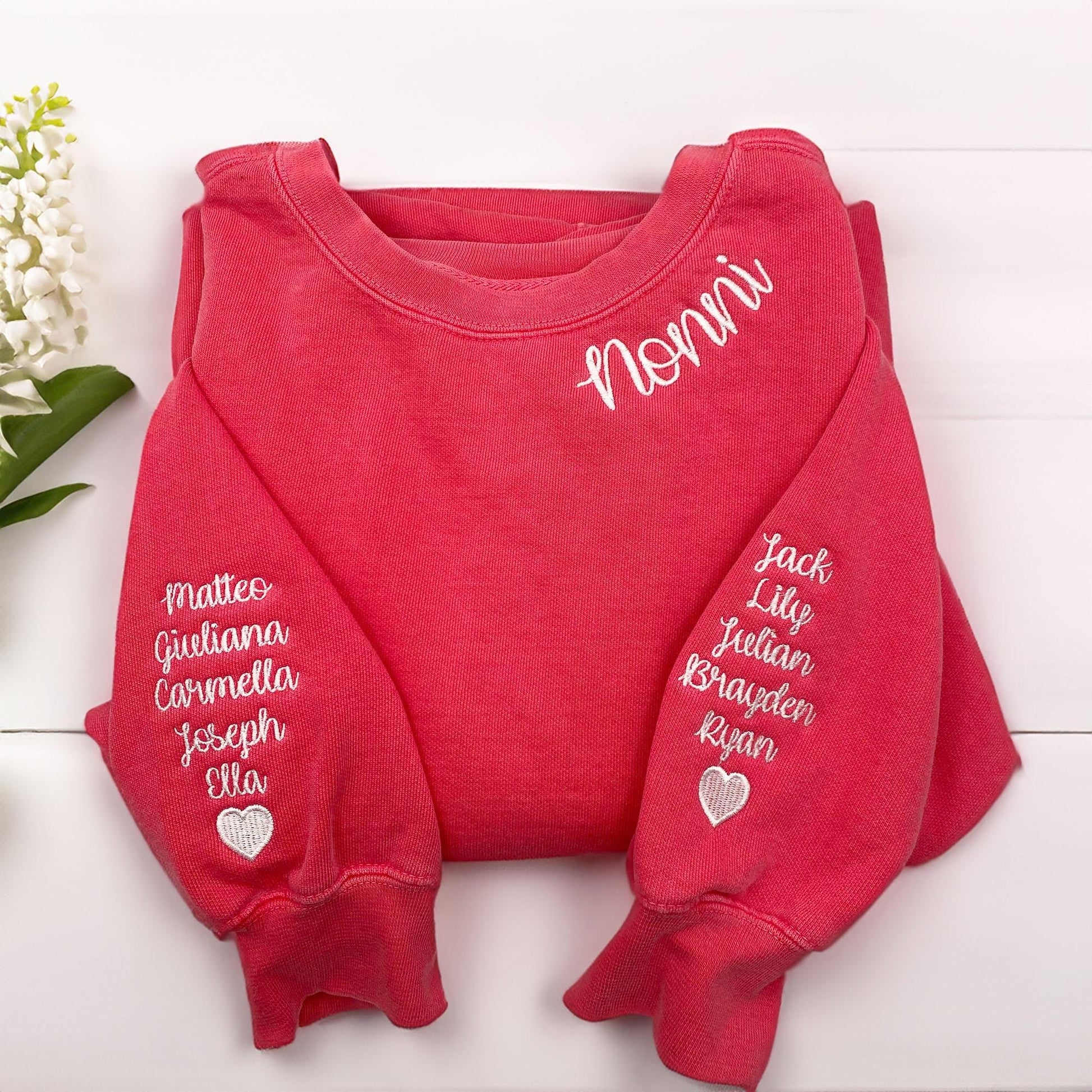 Comfort Color Custom Embroidered Mama Sweatshirt with Kid Name on Sleeve, Mothers Day Gifts For Daughter, Personalized Mommy Shirt