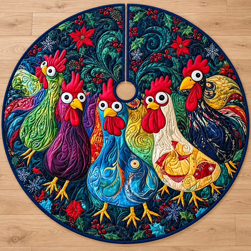 Chicken Pattern Quilted Tree Skirt, Patchwork Xmas Tree Skirt, Holiday Decor, Xmas Tree Base Cover, Custom Tree Skirt XMASTS46