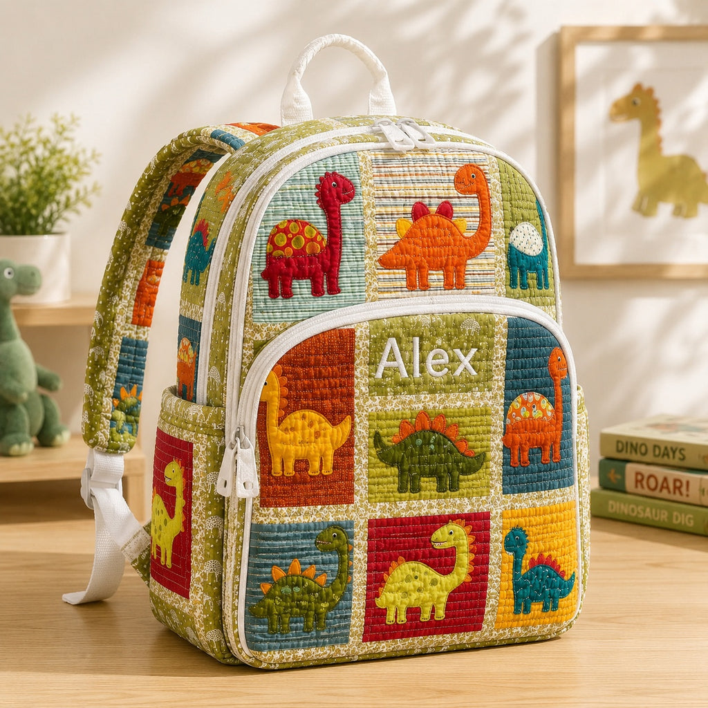 Dinosaur Quilted Backpack, Dinosaur Backpack, Mini Travel Bag, School Bag, Back To School Backpack QBP29