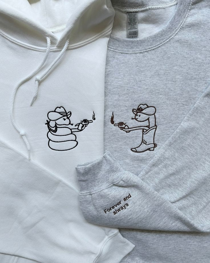 Animal Couple Embroidered Sweater Collection, Matching Couple Sweatshirt, Cute Animal Lovers Outfit, Personalized Gift