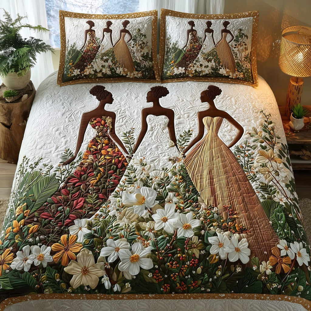 Elegant Black Quilted Bedding Set, African American Blanket, Quilt with Pillow Covers, Bedroom Decor QBEDSET72
