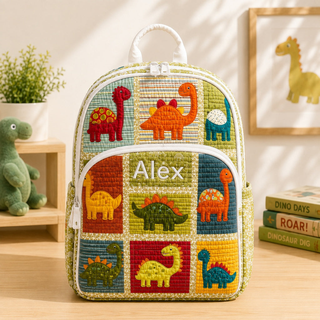 Dinosaur Quilted Backpack, Dinosaur Backpack, Mini Travel Bag, School Bag, Back To School Backpack QBP29