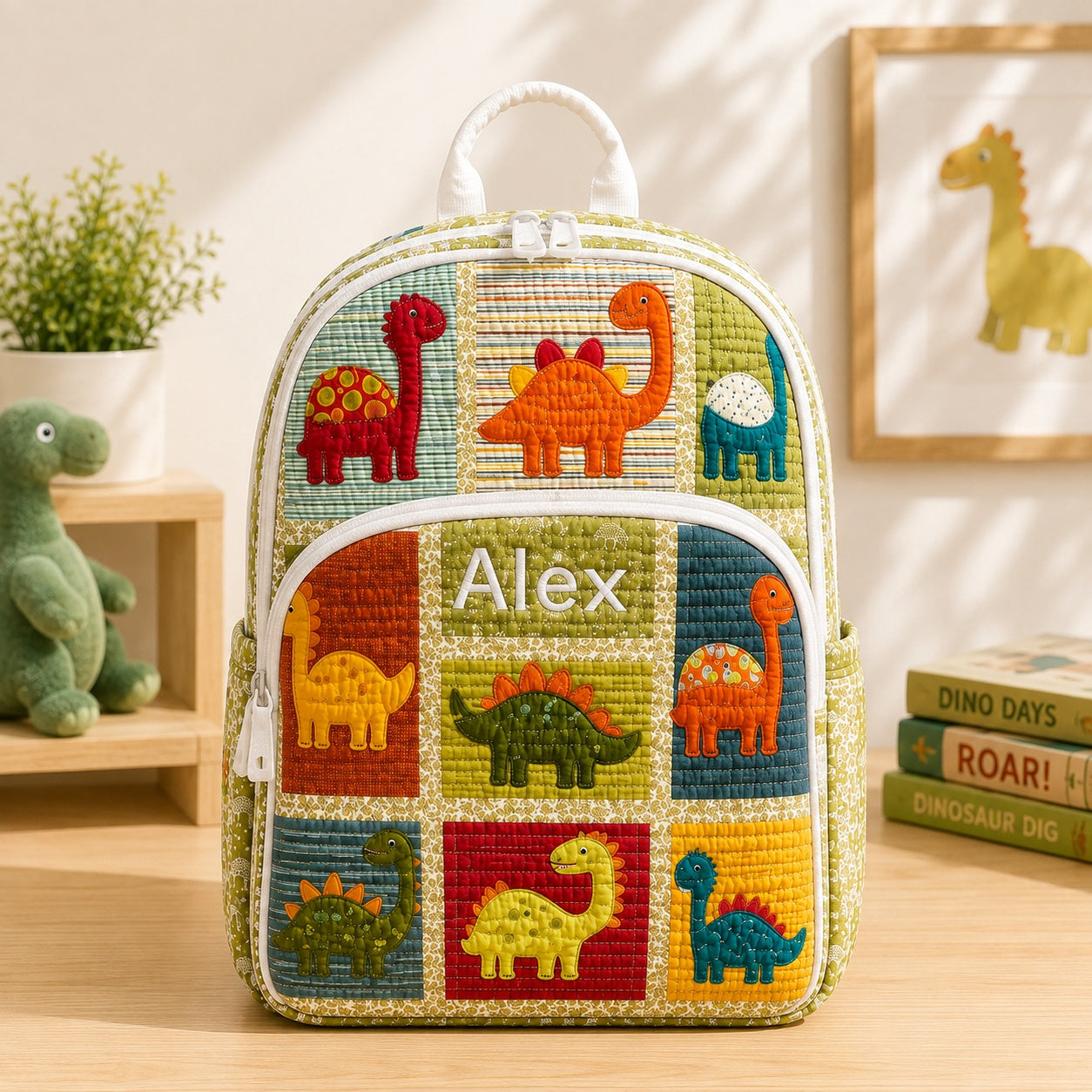 Dinosaur Quilted Backpack, Dinosaur Backpack, Mini Travel Bag, School Bag, Back To School Backpack QBP29
